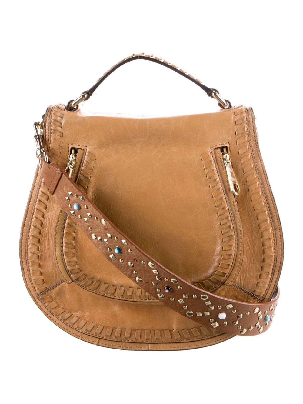 Rebecca Minkoff Leather Saddle Bag in tan with Studded Strap